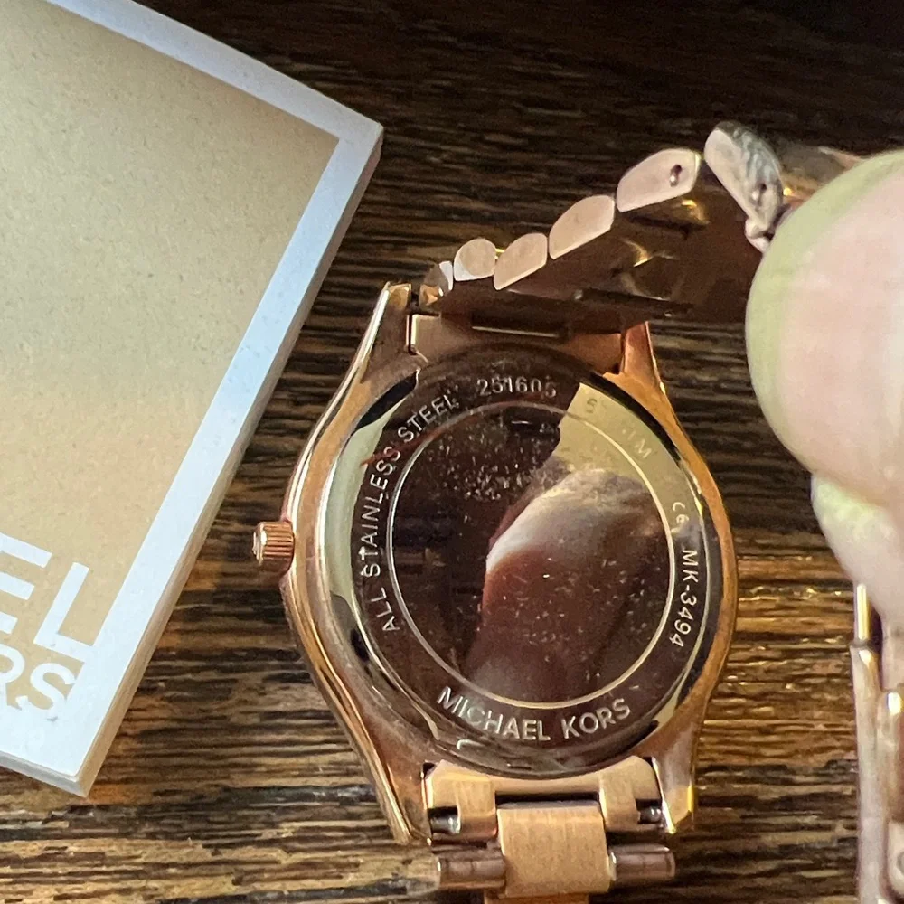NIB NWT Michael Kors slim runway MK3494 blue dial watch rose gold